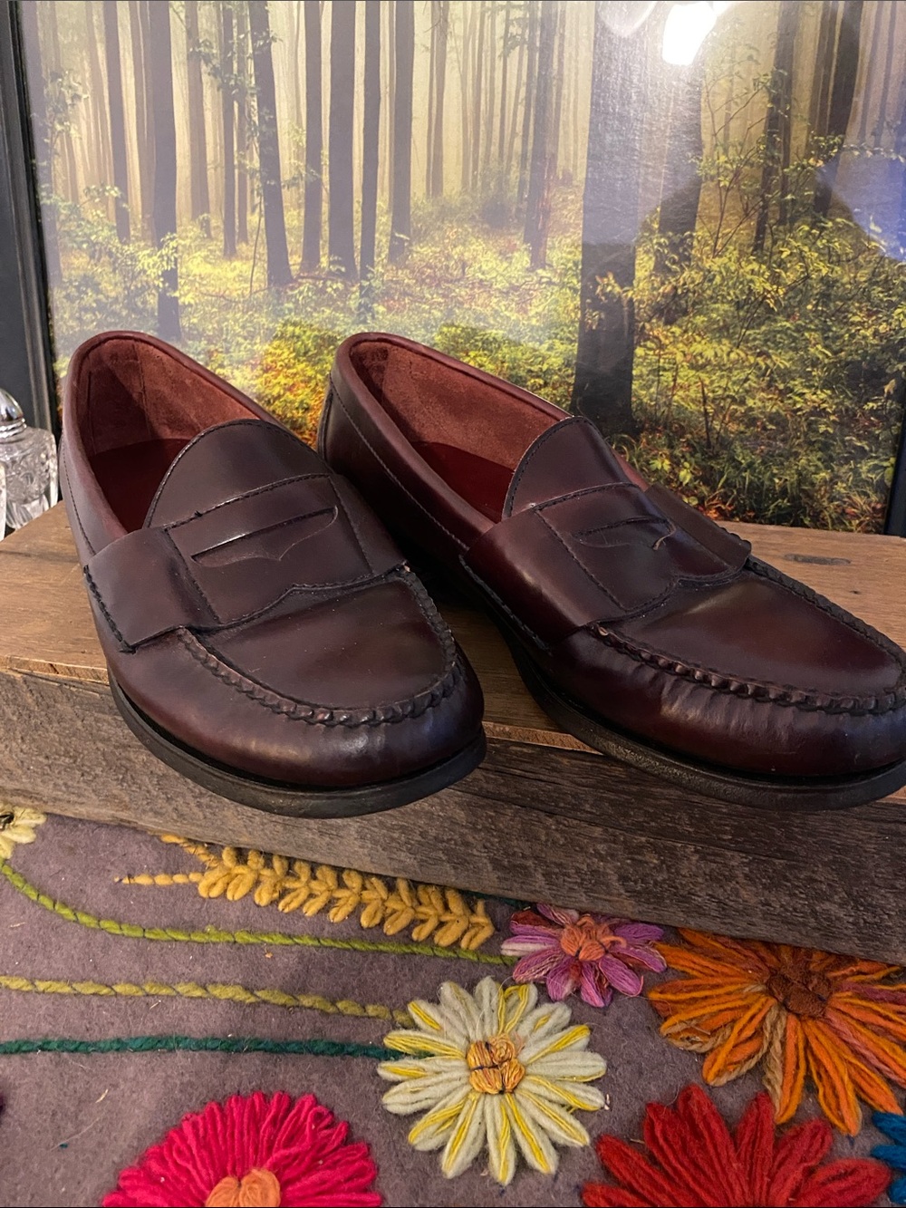 Lands' End Women's Burgundy Leather Penny Loafers, nice condition